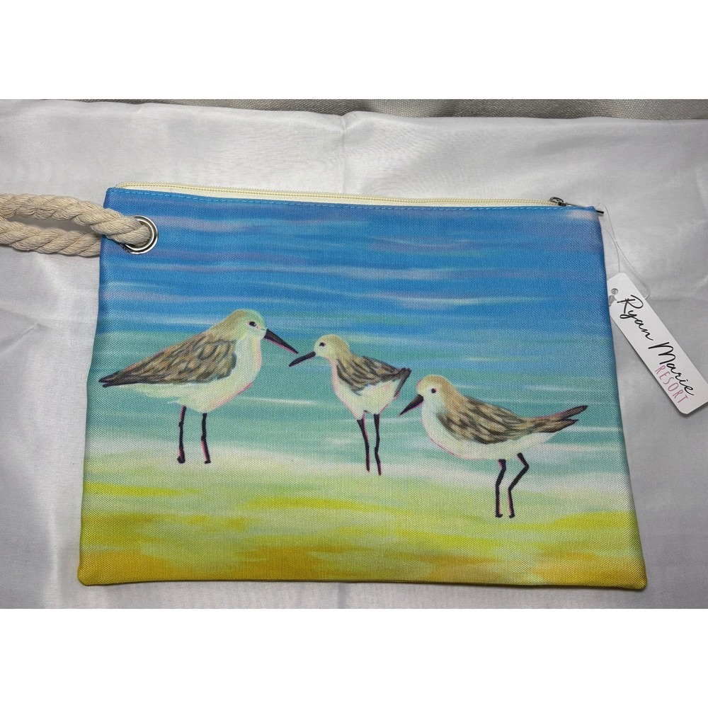 NWT Ryan‎ Marie Resort Sandpiper Beach Wristlet Pouch Blue Yellow Rope Handle